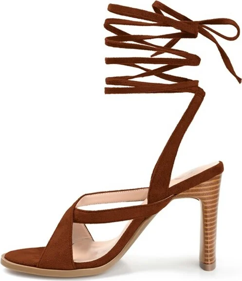Journee Collection Women's Adalee Ankle Wrap Stacked Heel Sandals Grey - Image 3