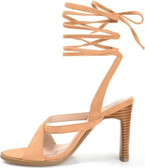 Journee Collection Women's Adalee Ankle Wrap Stacked Heel Sandals Grey - Image 4