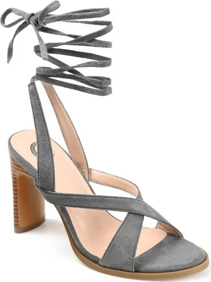 Journee Collection Women's Adalee Ankle Wrap Stacked Heel Sandals Grey