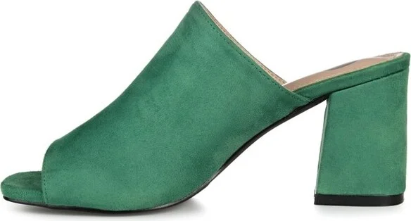Journee Collection Women's Adelaide Peep Toe Slip On Block Heel Sandals Green 5.5W - Image 2