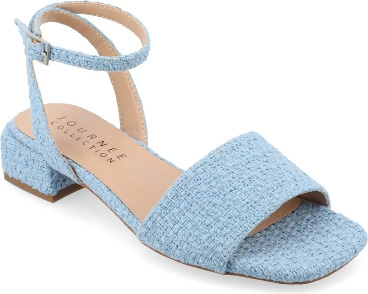 Journee Collection Women's Adleey Ankle Strap Tweed Block Heel Sandals