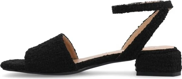 Journee Collection Women's Adleey Tweed Low Block Heel Sandals, Beige - Image 2