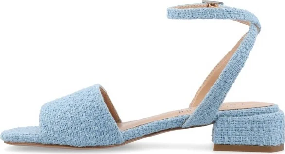 Journee Collection Women's Adleey Tweed Low Block Heel Sandals, Beige - Image 3