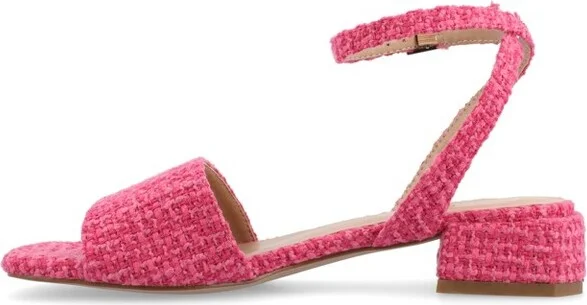 Journee Collection Women's Adleey Tweed Low Block Heel Sandals, Beige - Image 4