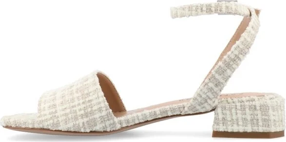 Journee Collection Women's Adleey Tweed Low Block Heel Sandals, Beige - Image 5