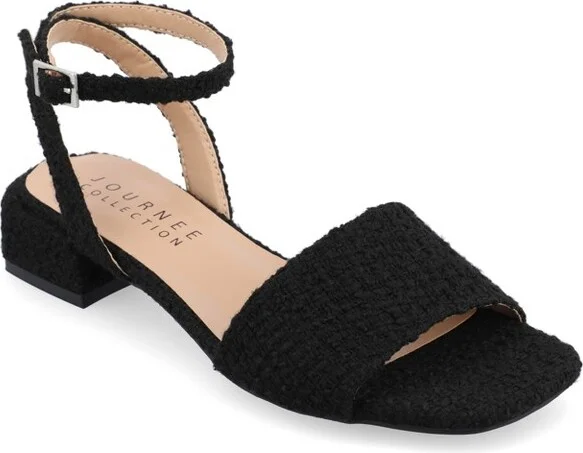 Journee Collection Women's Adleey Tweed Low Block Heel Sandals, Beige