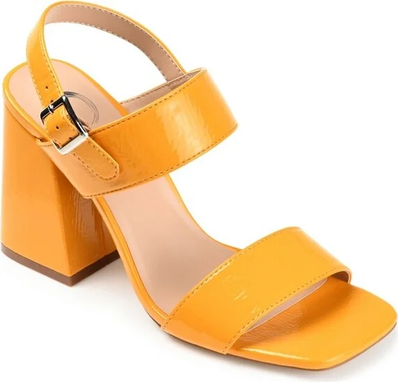 Journee Collection Women's Adras Open Square Toe Block Heel Sandals Orange