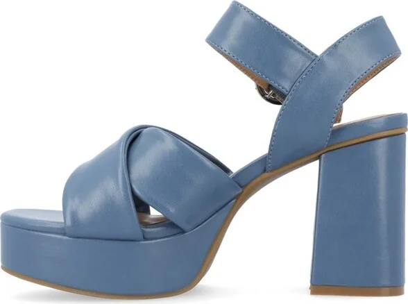 Journee Collection Women's Akeely Mid Heel Platform Sandals Blue - Image 2