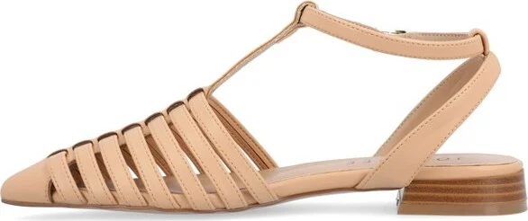 Journee Collection Women's Alivia Ankle Strap Block Heel Pointed Toe Flats Tan - Image 2