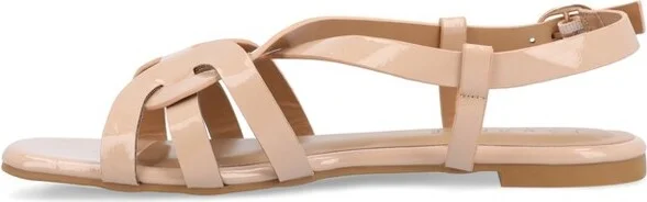 Journee Collection Women's Alorra Buckle Flat Sandals Patent/Nude - Image 2
