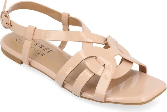 Journee Collection Women's Alorra Buckle Flat Sandals Patent/Nude