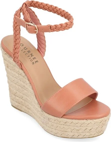 Journee Collection Women's Andiah Buckle Espadrille Wedge Sandals Rose