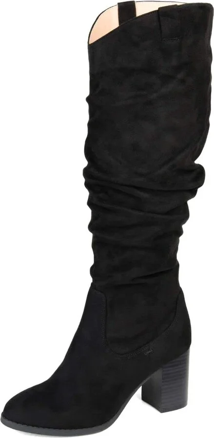 Journee Collection Women's Aneil Wide Calf Stacked Heel Knee High Boots - Black - Size: 11