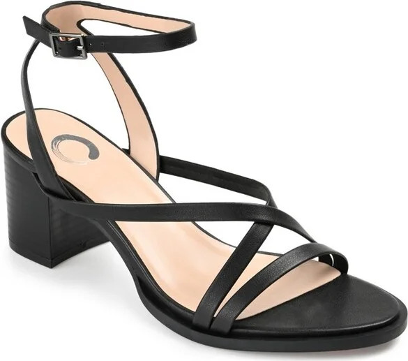Journee Collection Women's Anikah Buckle Ankle Strap Stacked Heel Sandals Black
