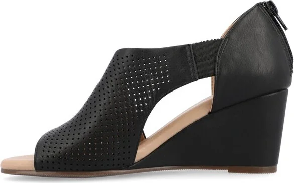 Journee Collection Women's Aretha Back Heel Zip Peep Toe Wedge Sandals 7 BlackW - Image 2