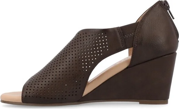 Journee Collection Women's Aretha Back Heel Zip Peep Toe Wedge Sandals 7 BlackW - Image 5