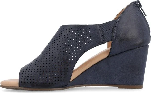 Journee Collection Women's Aretha Back Heel Zip Peep Toe Wedge Sandals 7 BlackW - Image 7