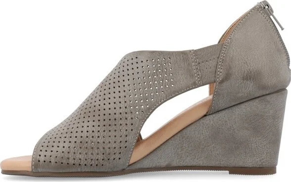 Journee Collection Women's Aretha Back Heel Zip Peep Toe Wedge Sandals 7 BlackW - Image 8