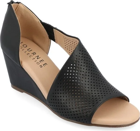 Journee Collection Women's Aretha Back Heel Zip Peep Toe Wedge Sandals 7 BlackW