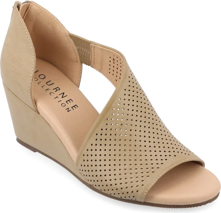 Journee Collection Women's Aretha Perforated Peep Toe Wedge Sandals