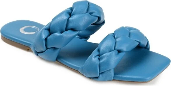 Journee Collection Women's Arietta Slide Low Block Heel Sandals Blue