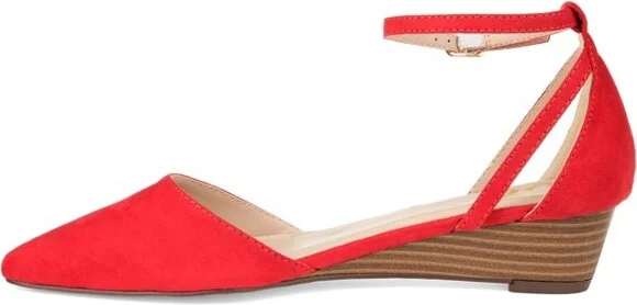 Journee Collection Women's Arkie Buckle Pointed Toe Sliver Wedge Red - Image 3