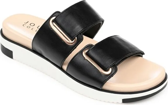 Journee Collection Womens Ashanti Slip On Slide Multi Strap Sandals Black 6.5