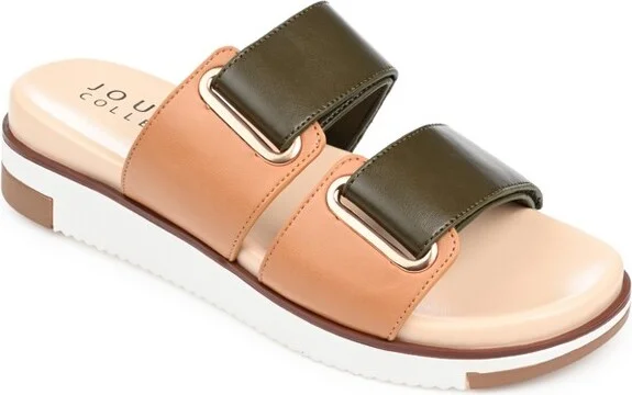 Journee Collection Womens Ashanti Slip On Slide Multi Strap Sandals Olive 6
