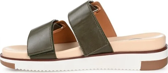 Journee Collection Womens Ashanti Slip On Slide Multi Strap Sandals Olive 7 - Image 2