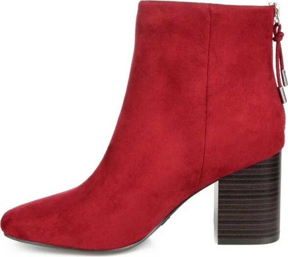 Journee Collection Women's Audrina Back Heel Zip Stacked Heel Booties Red - Image 10