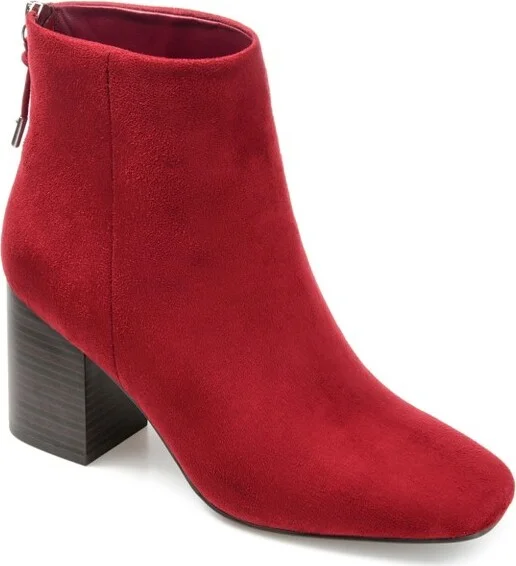 Journee Collection Women's Audrina Back Heel Zip Stacked Heel Booties Red
