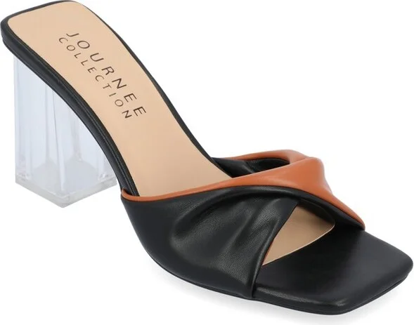 Journee Collection Women's Aylia Clear Block Heel Soft Vegan Leather Slip On Sandals Black