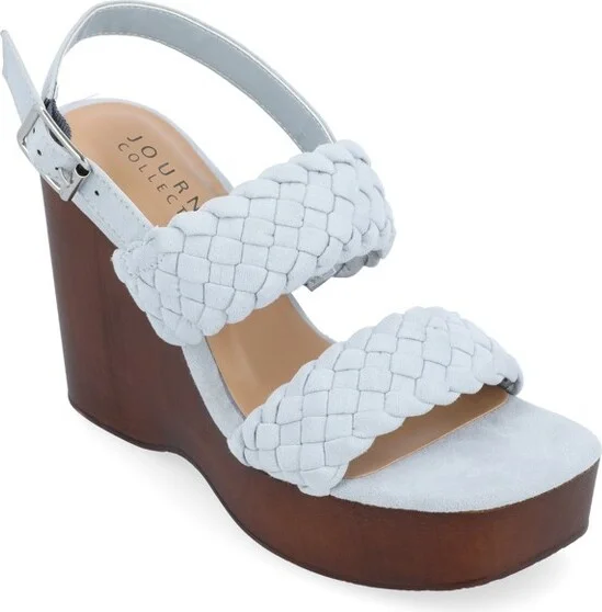 Journee Collection Women's Ayvee Buckle Platform Wedge Sandals Blue