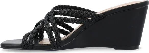 Journee Collection Women's Baylen Braided Strap Slip On Wedge Sandals Black - Image 2