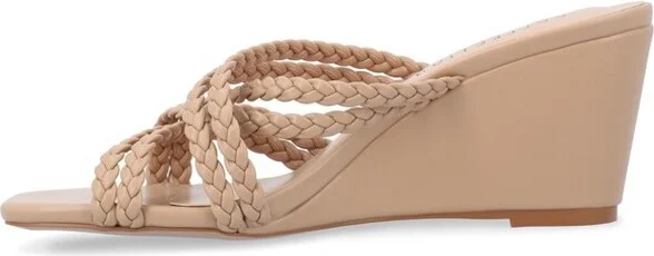 Journee Collection Women's Baylen Braided Strap Slip On Wedge Sandals Black - Image 3
