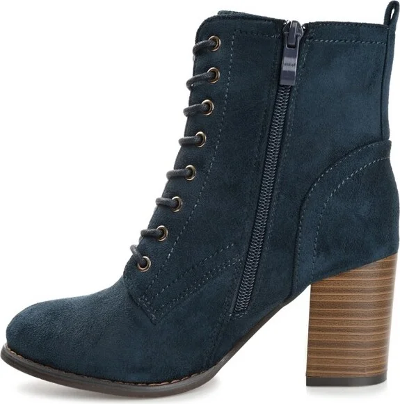 Journee Collection Women's Baylor Lace Up Stacked Heel Booties Blue - Image 7