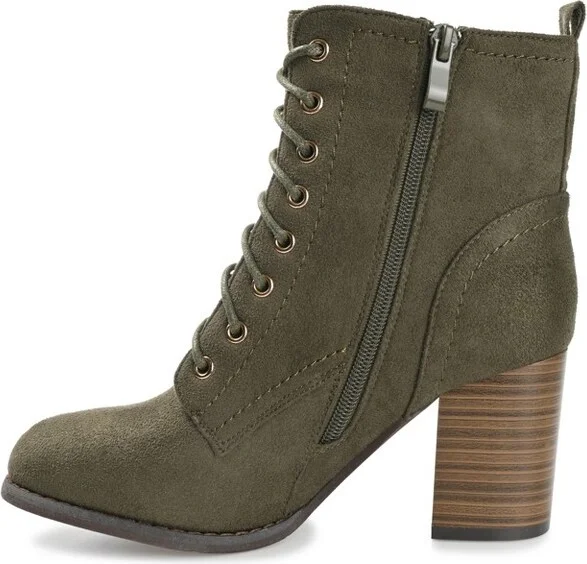 Journee Collection Women's Baylor Lace Up Stacked Heel Booties Blue - Image 11