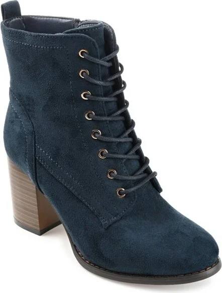 Journee Collection Women's Baylor Lace Up Stacked Heel Booties Blue