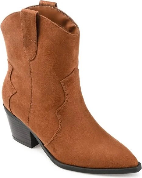 Journee Collection Women's Becker Pointed Toe Stacked Western Booties Brown