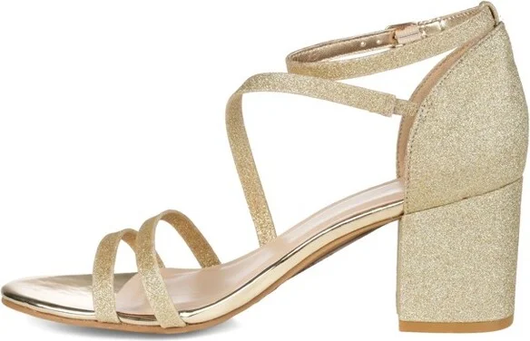 Journee Collection Women's Bella Open Toe Mid Block Heel Pumps Gold - Image 2