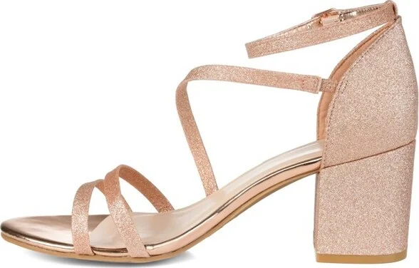 Journee Collection Women's Bella Open Toe Mid Block Heel Pumps Gold - Image 3