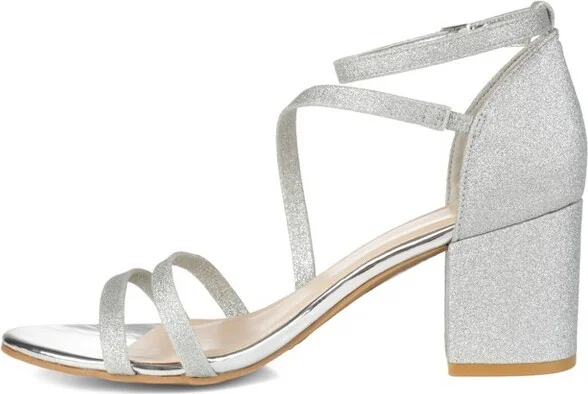 Journee Collection Women's Bella Open Toe Mid Block Heel Pumps Gold - Image 5