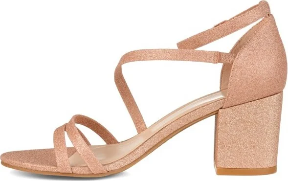 Journee Collection Women's Bella Open Toe Mid Block Heel Pumps Gold - Image 7