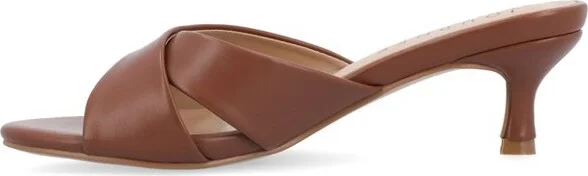 Journee Collection Women's Berkly Kitten Heel Slip On Open Toe Pumps Brown - Image 2