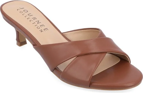 Journee Collection Women's Berkly Kitten Heel Slip On Open Toe Pumps Brown