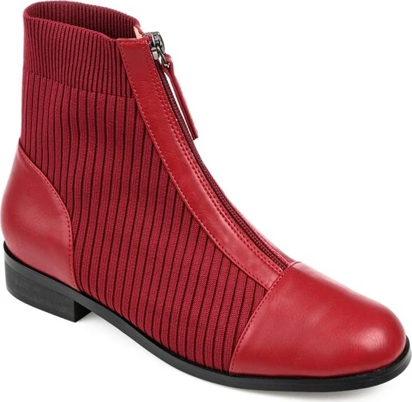 Journee Collection Women's Bexlie Front Zip Stacked Heel Booties Brick