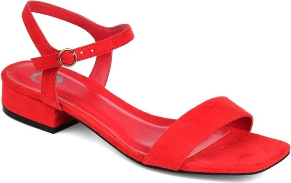 Journee Collection Women's Beyla Open Square Toe Low Block Heel Sandals Red