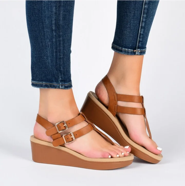 Journee Collection Women's Bianca Double Buckle Platform Wedge Sandals - Image 6