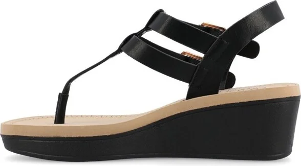Journee Collection Women's Bianca Wedge Heel Buckle Sandals Red - Image 4