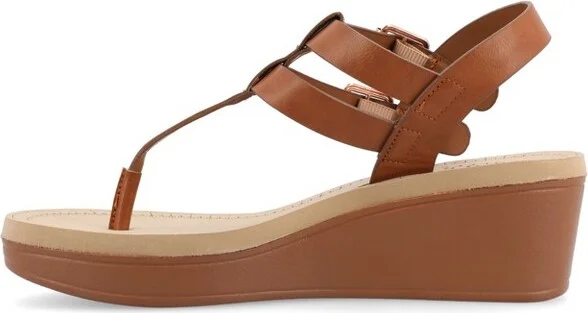 Journee Collection Women's Bianca Wedge Heel Buckle Sandals Red - Image 5